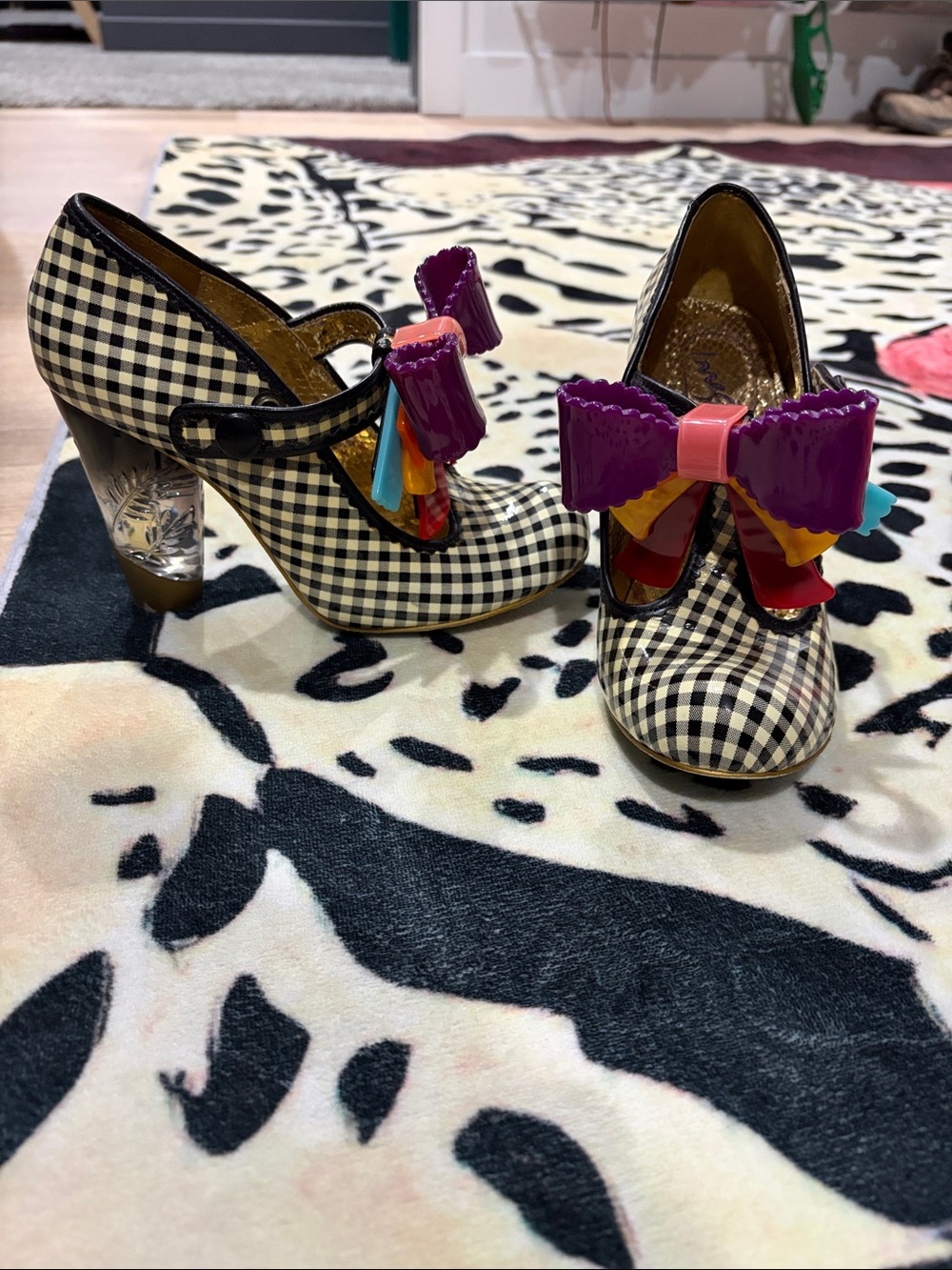Gingham Bow irregular choice Heels - Black & Biege
